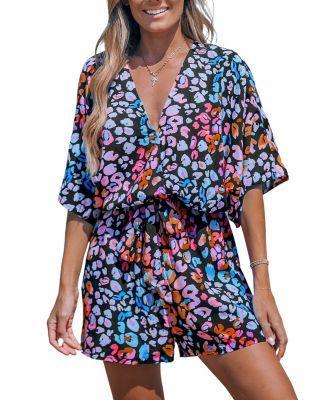 Cupshe Womens Multicolored Leopard Print Lace Up Romper Product Image