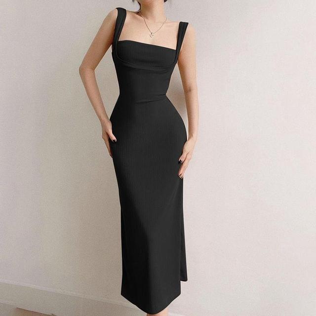 Spaghetti Strap Backless Maxi Bodycon Dress Product Image