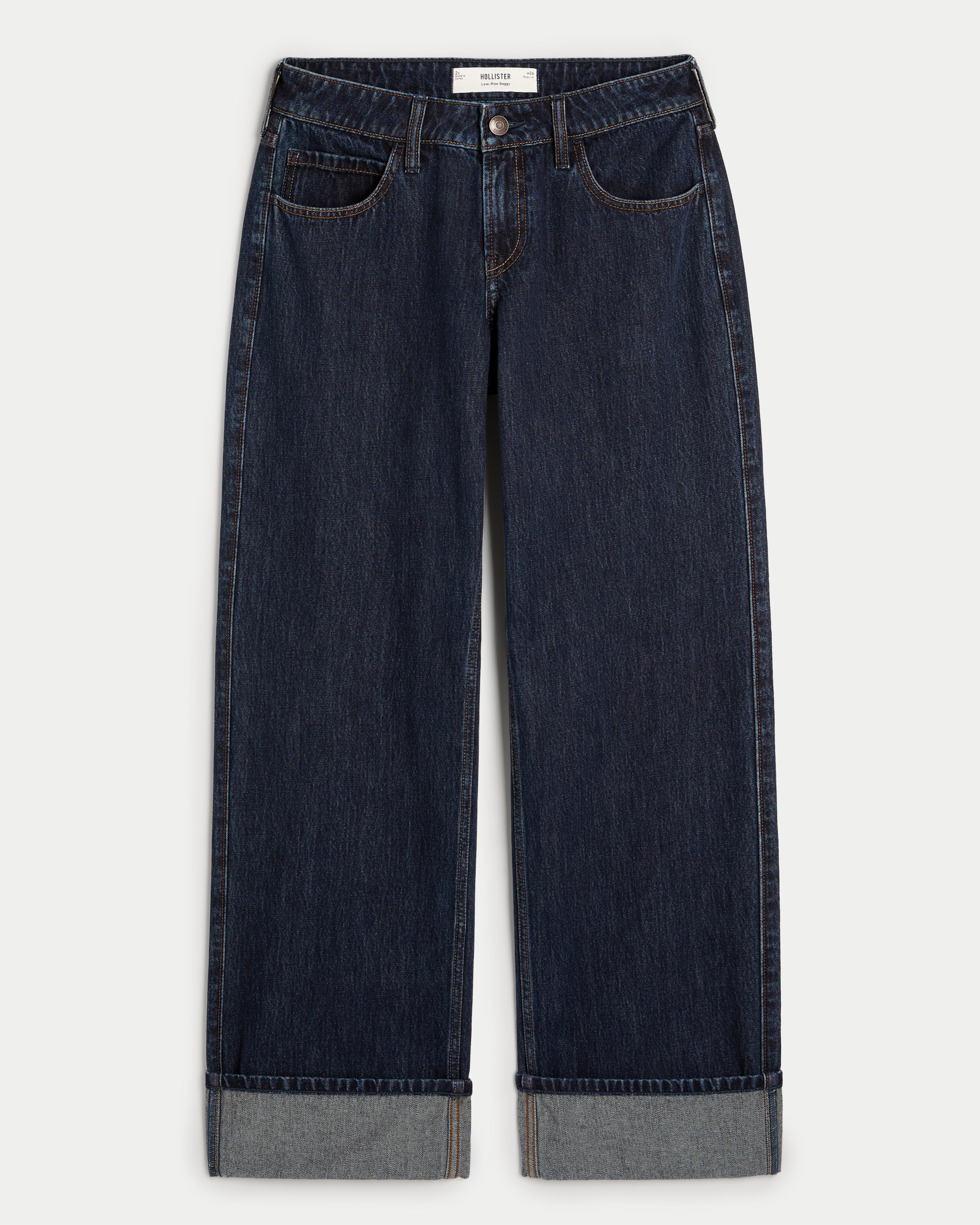 Low-Rise Dark Wash Baggy Jeans Product Image