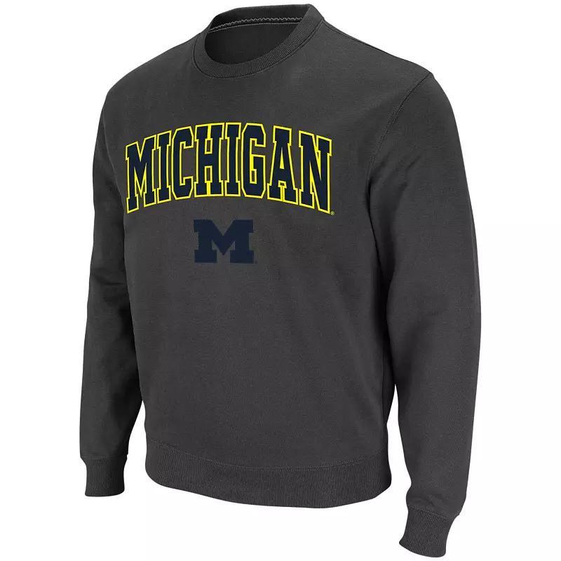 Mens Colosseum Charcoal Michigan Wolverines Arch & Logo Crew Neck Sweatshirt Product Image