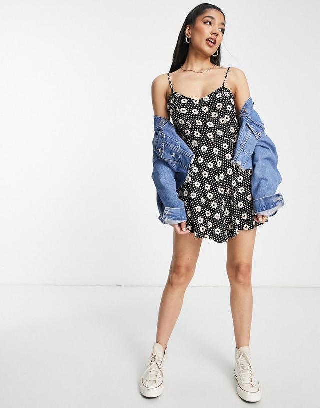 Miss Selfridge strappy romper in mono heart daisy  Product Image