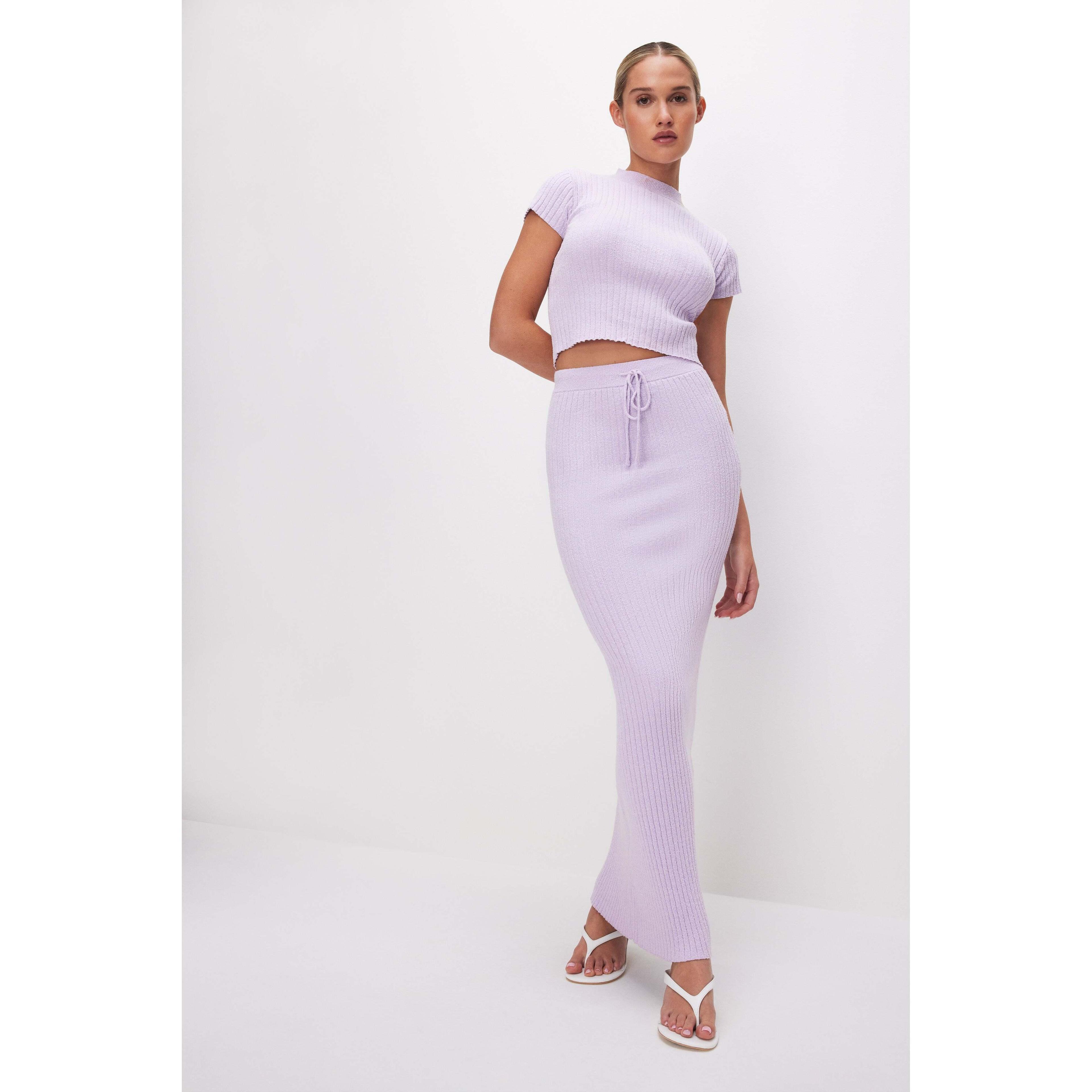 Womens Ribbed Terry Maxi Skirt | Lavender, Size 3XL | Good American by Khlo Kardashian product image