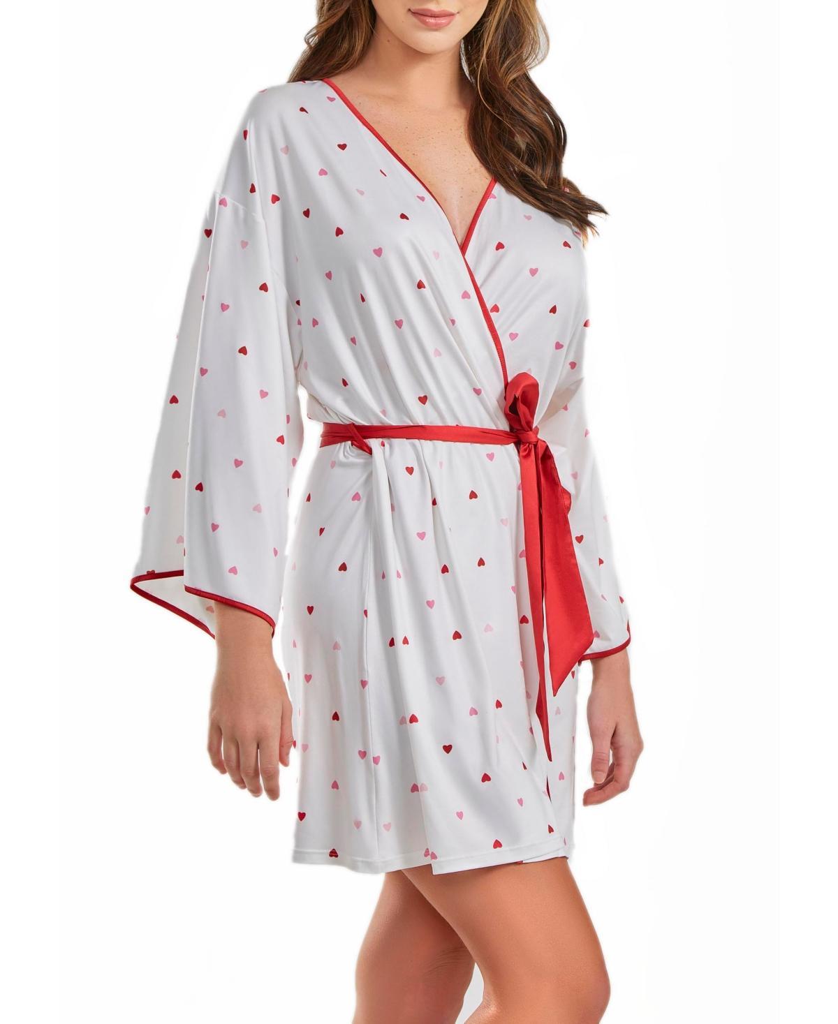 iCollection Womens Kyley Heart Print Robe with Contrast Self Tie Sash and Red Trim Product Image