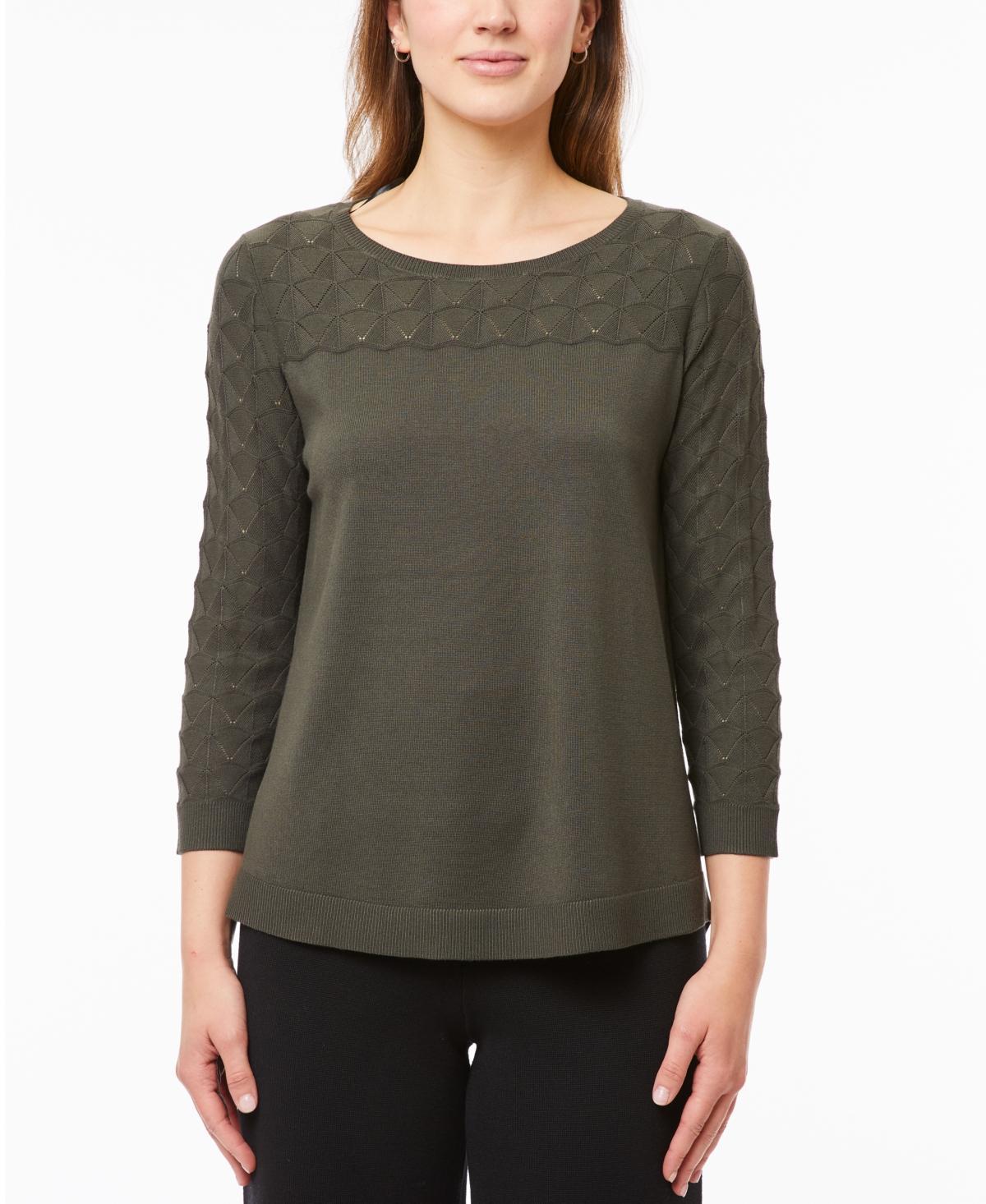 Melissa Paige Womens Wave-Knit Scoop Neck 3/4-Sleeve Sweater Product Image