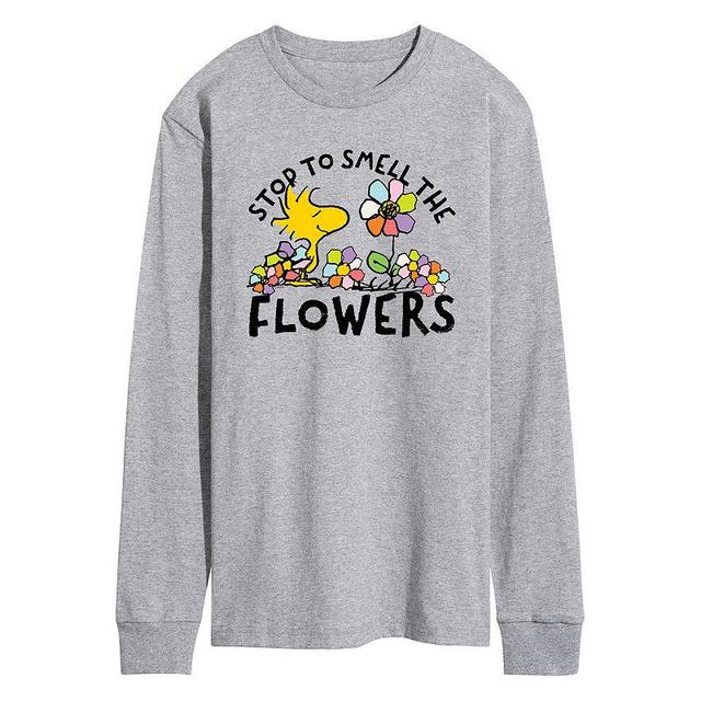 Mens Peanuts Stop & Smell The Flowers Long Sleeve Grey Gray Product Image