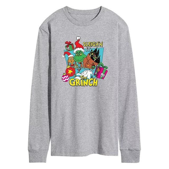 Mens Dr. Seuss The Grinch Sleighn It Long Sleeve Graphic Tee Grey Gray Product Image