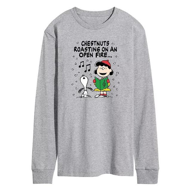 Mens Peanuts Lucy & Snoopy Christmas Carol Long Sleeve Graphic Tee Grey Gray Product Image