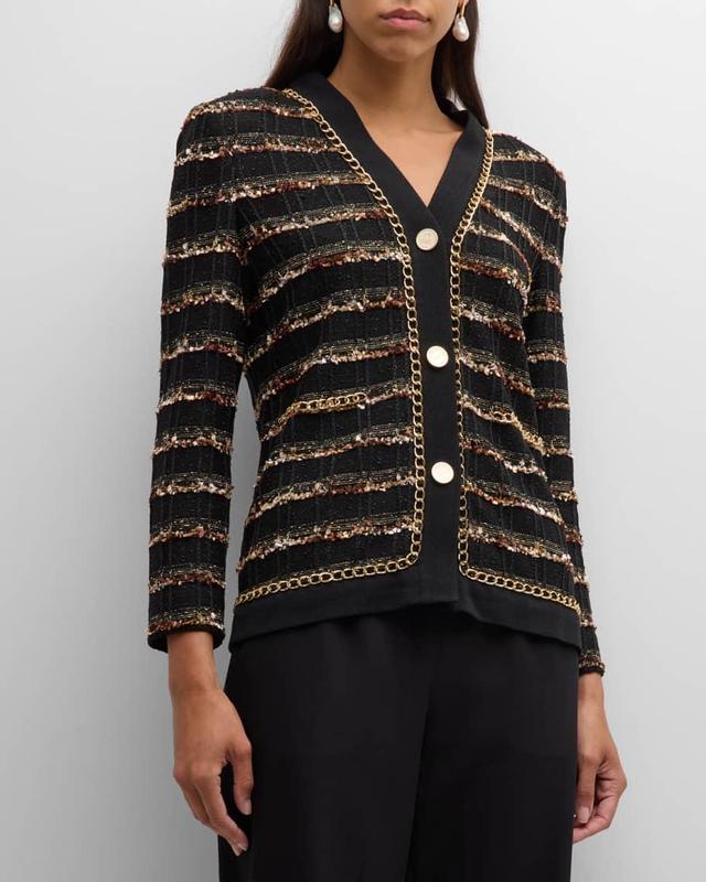 Chain-Trim Fringe Knit Cardigan Product Image