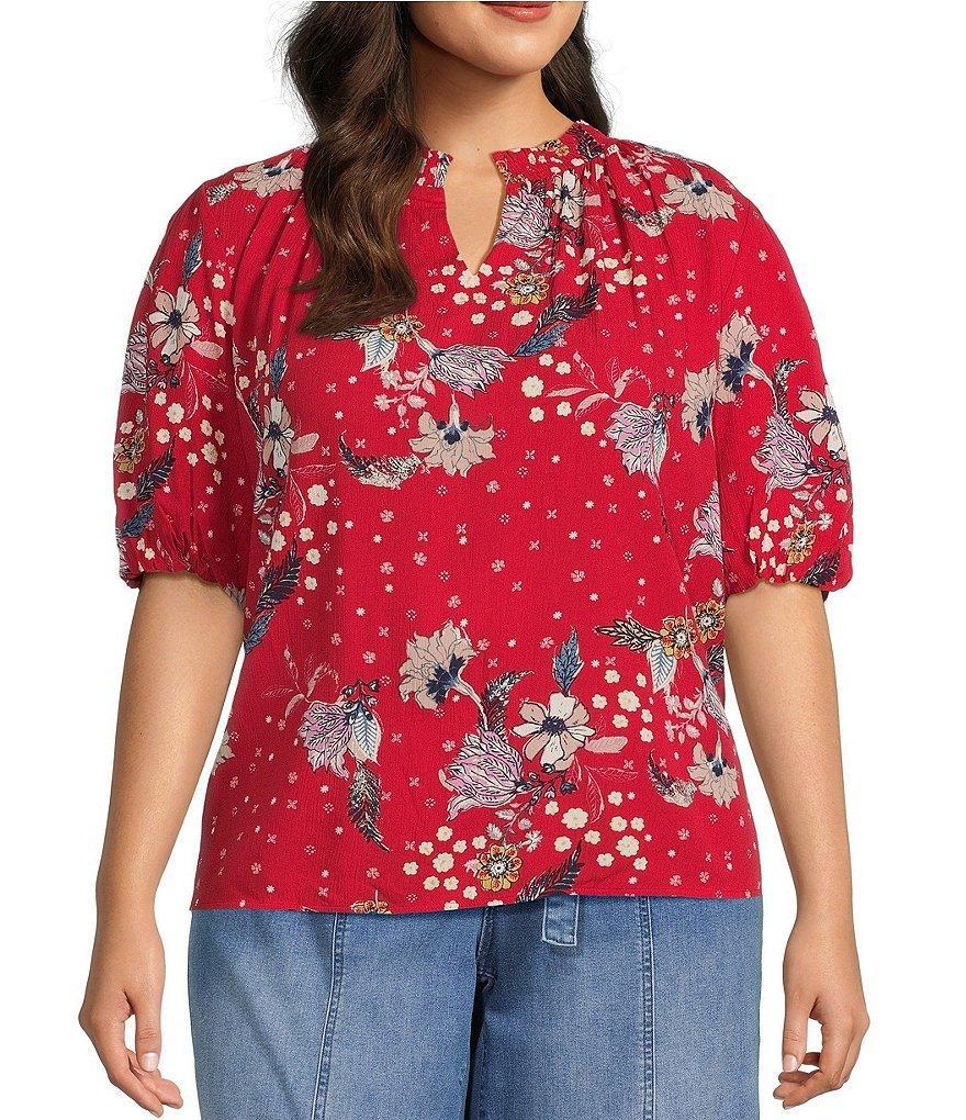 Nurture by Westbound Plus Size Woven V-Neck Short Puff Sleeve Top Product Image