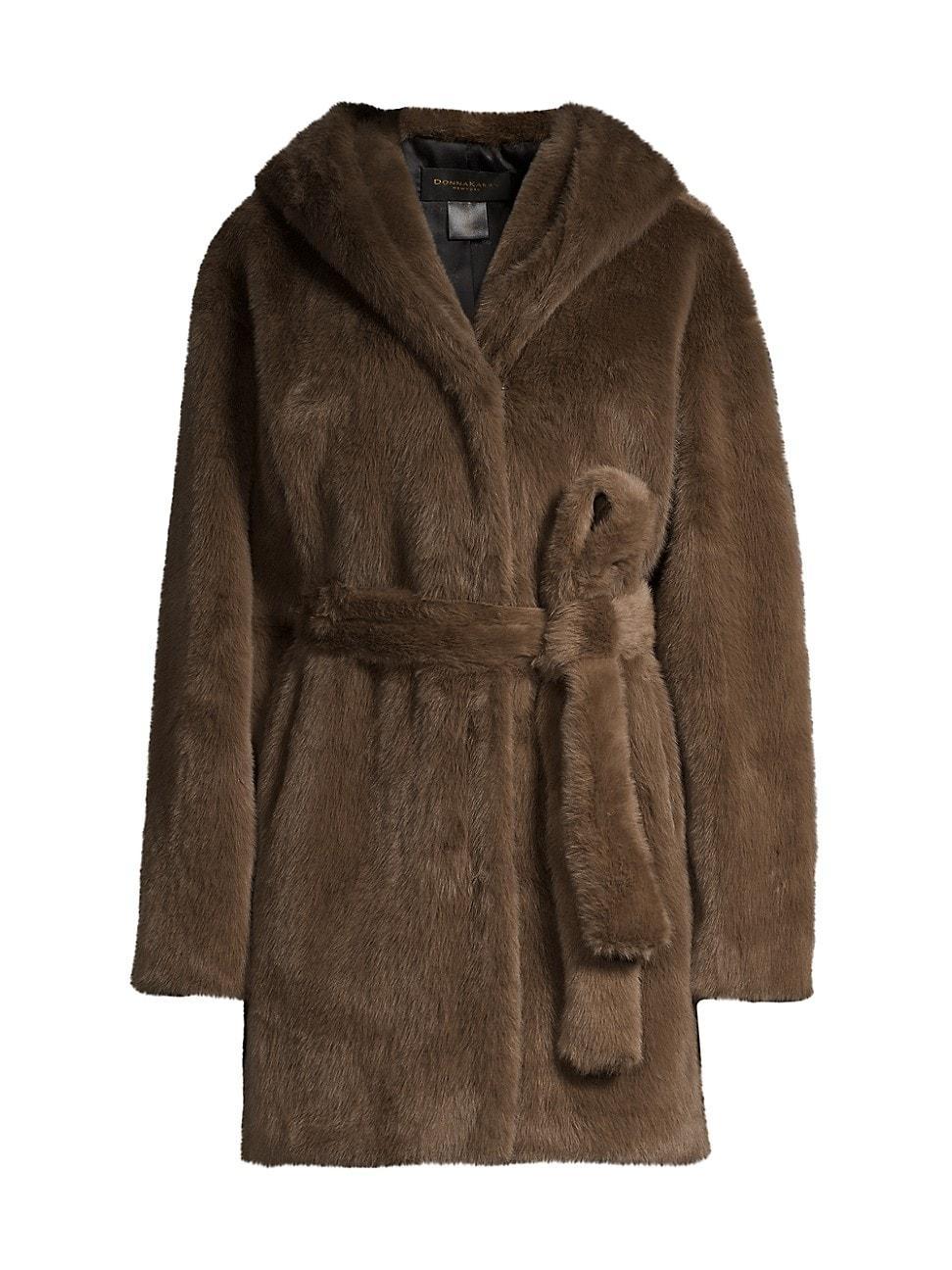 Womens Faux Fur Hooded Wrap Coat Product Image