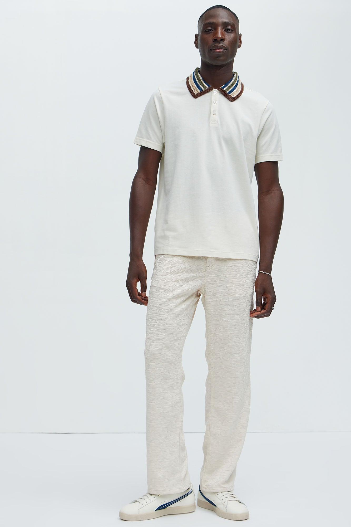 Anthony Contrast Collar Short Sleeve Polo - Off White Product Image