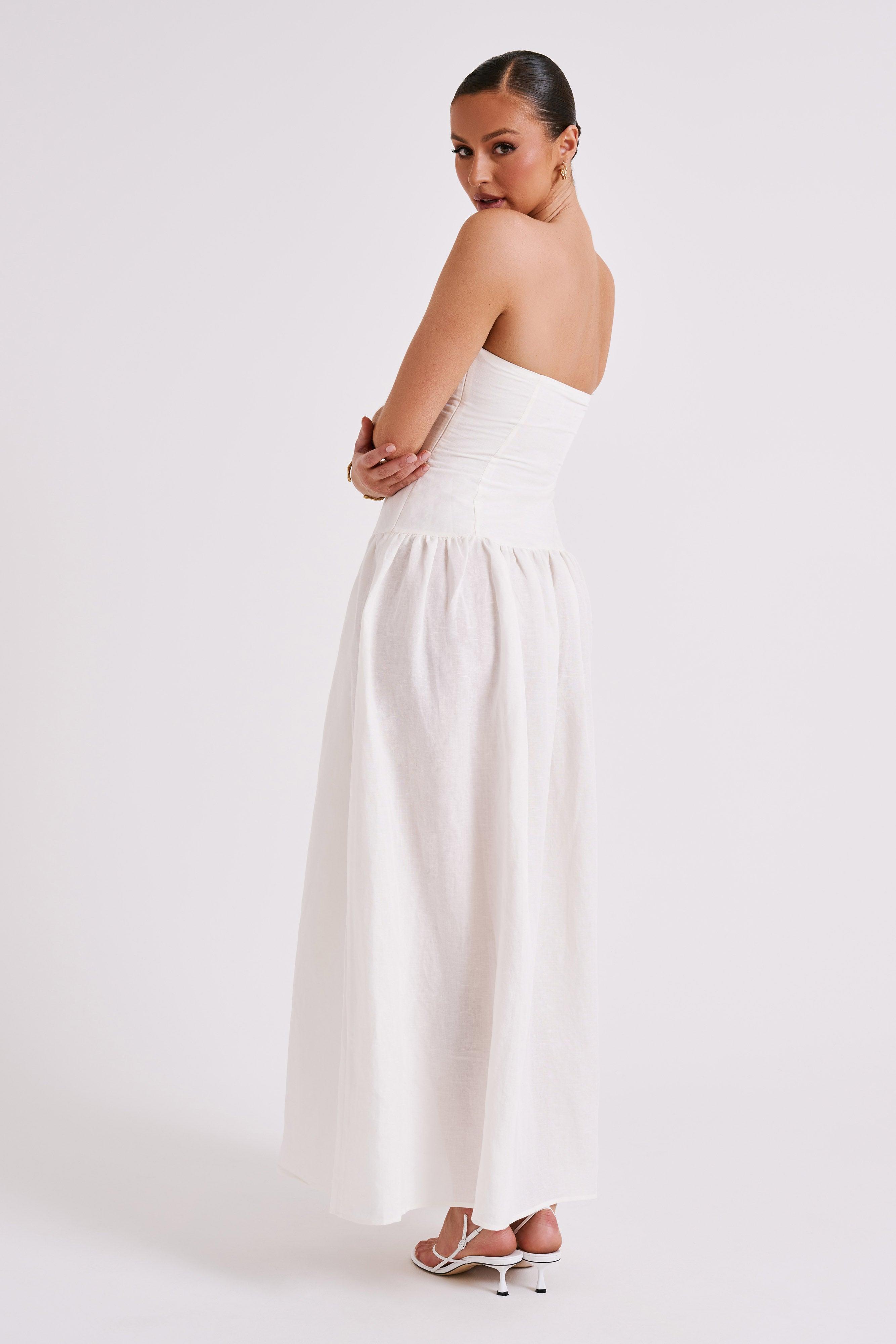 Audrina Strapless Linen Maxi Dress - White Product Image