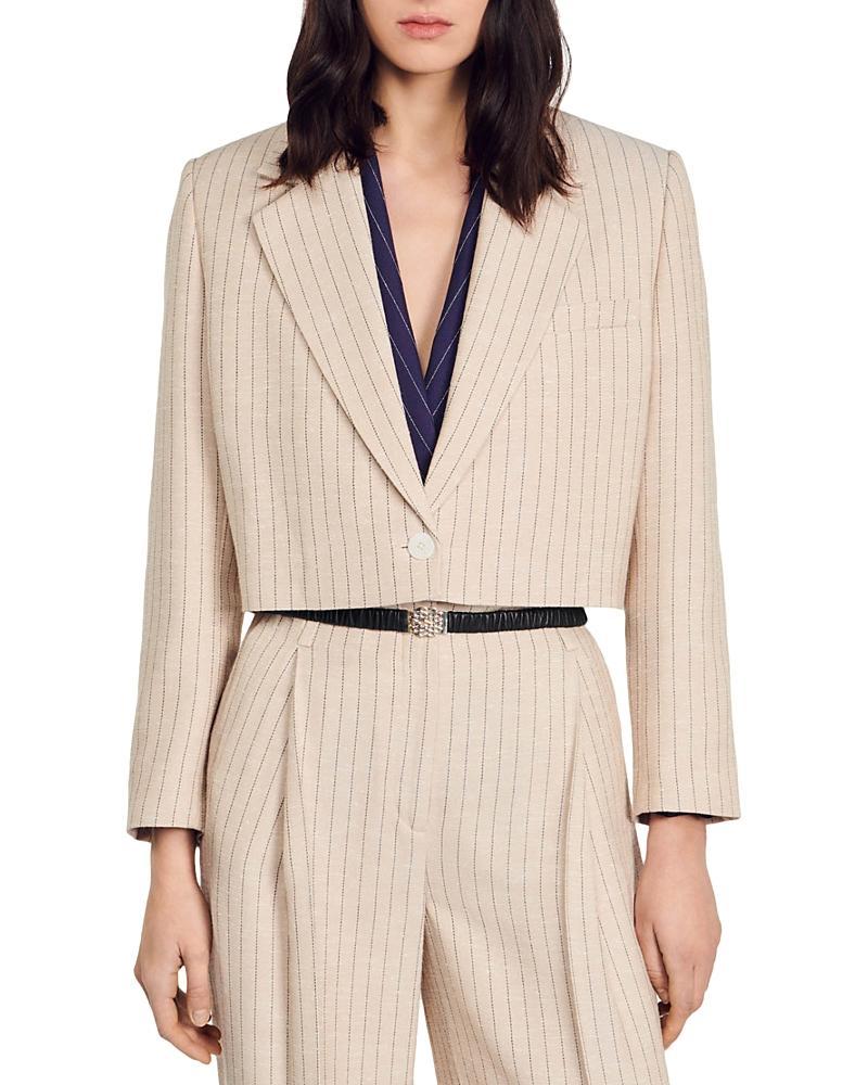 Sandro Striped One Button Crop Blazer Product Image