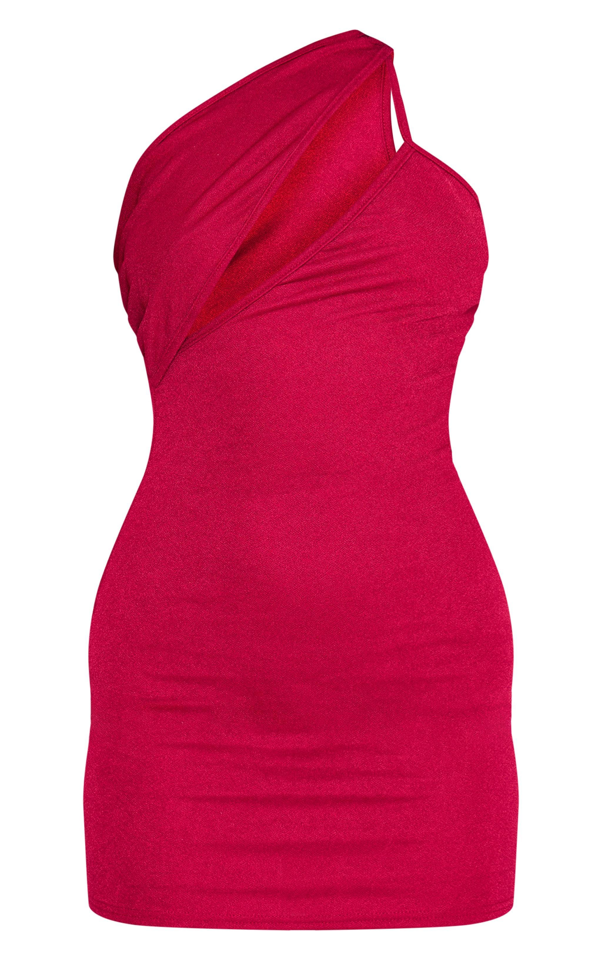 Dark Red One Shoulder Cut Out Strap Detail Bodycon Dress Product Image