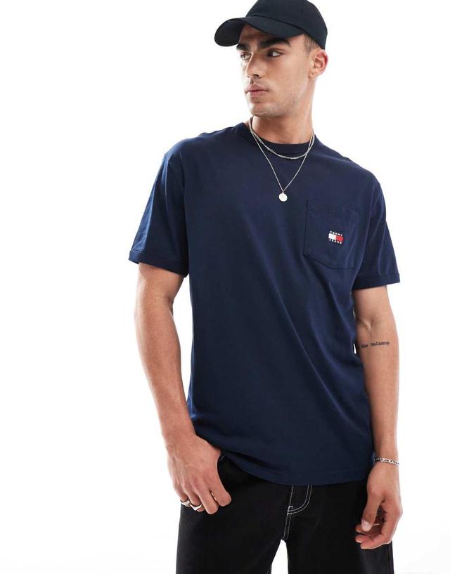 Tommy Jeans badge logo pocket t-shirt in navy Product Image