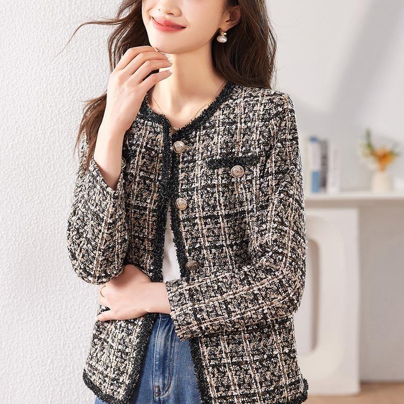 Round Neck Tweed Cropped Button Jacket Product Image