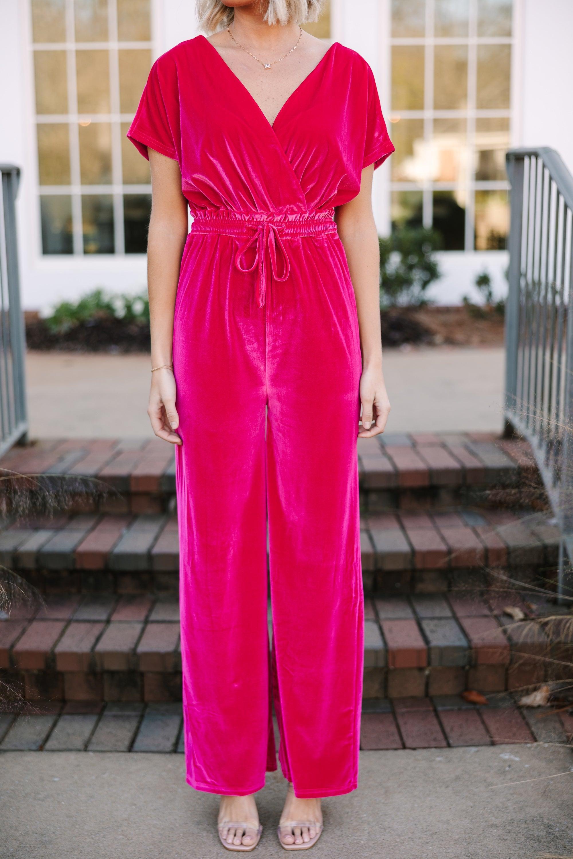 Holiday Vixen Fuchsia Pink Velvet Jumpsuit Female Product Image