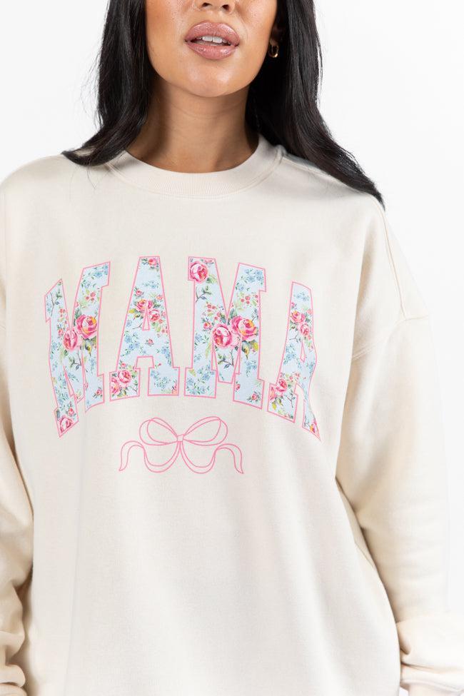 Mama Floral Bow Cream Oversized Graphic Sweatshirt Product Image