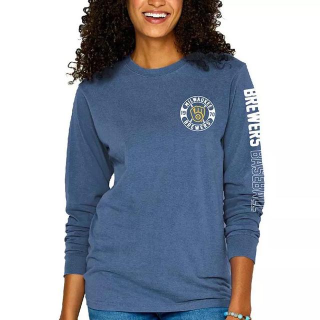 Womens Soft as a Grape Milwaukee Brewers Pigment-Dyed Long Sleeve T-Shirt Product Image