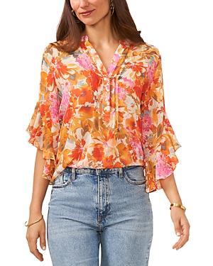 Vince Camuto Floral Ruffle Sleeve Chiffon Top Product Image