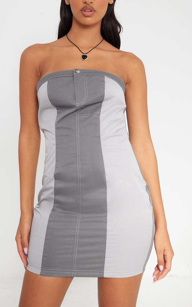 Grey Cargo Contrast Button Bandeau Bodycon Dress Product Image