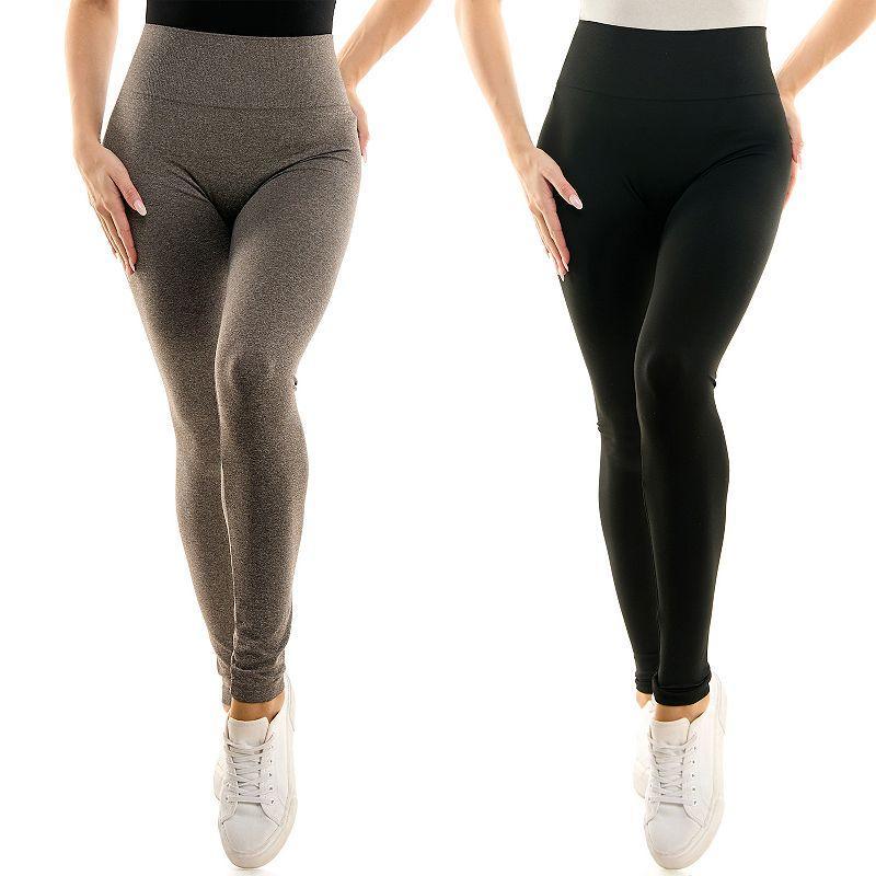 Womens Nina Leonard 2-pack Space-Dyed High-Waisted Leggings Brown Product Image