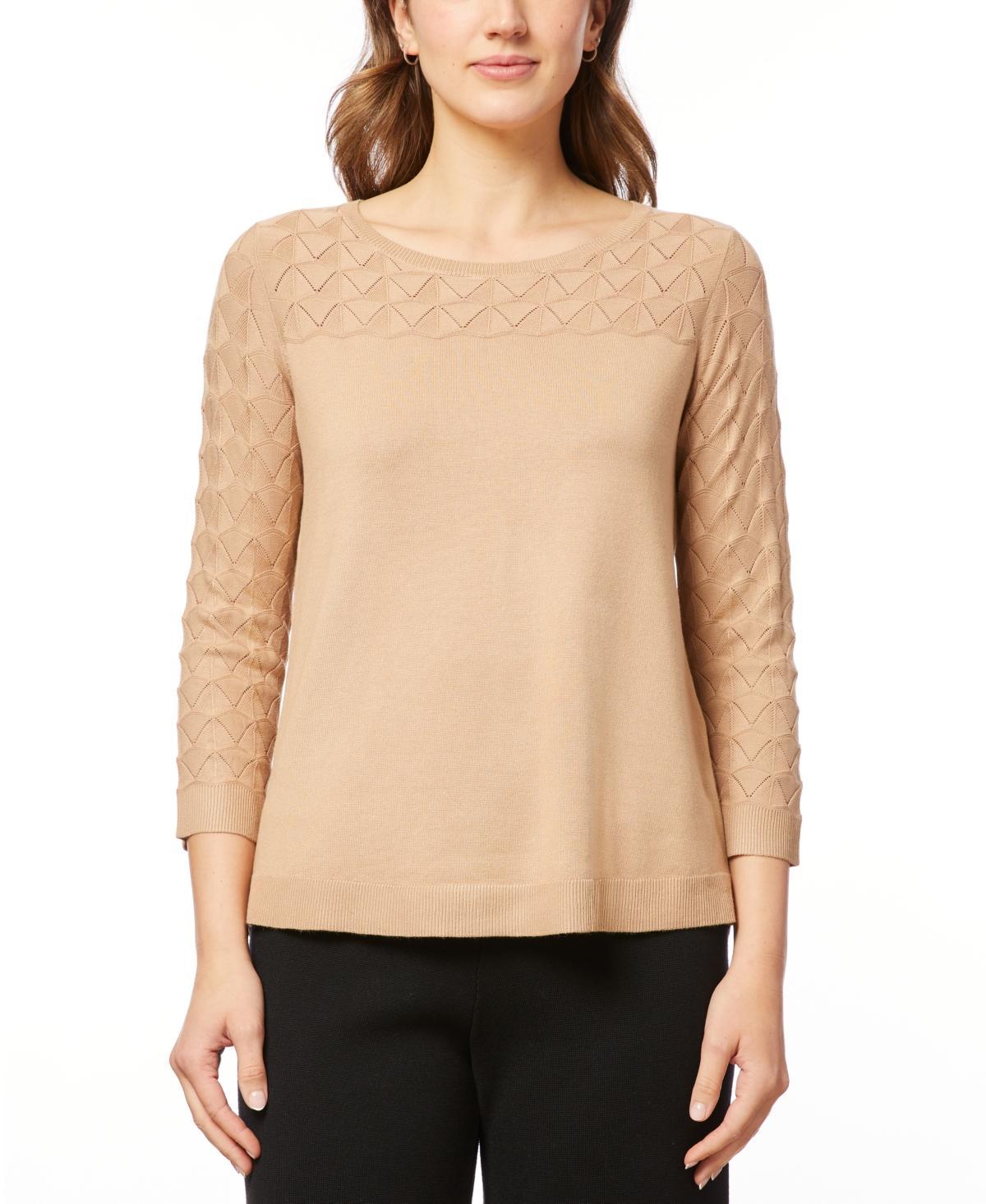 Melissa Paige Womens Wave-Knit Scoop Neck 3/4-Sleeve Sweater Product Image