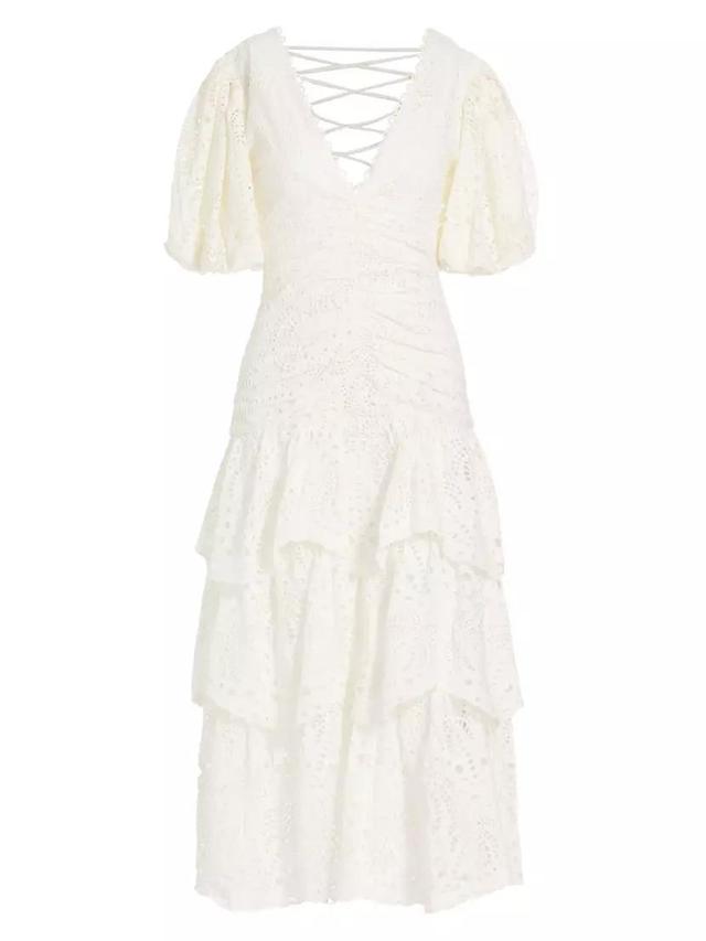 Eyelet Cotton Lace-Up Midi-Dress Product Image