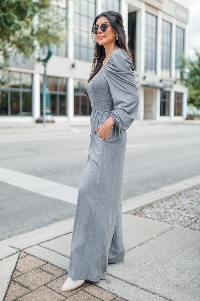 Deep In My Heart Heather Grey Knit Solid Jumpsuit FINAL SALE Product Image