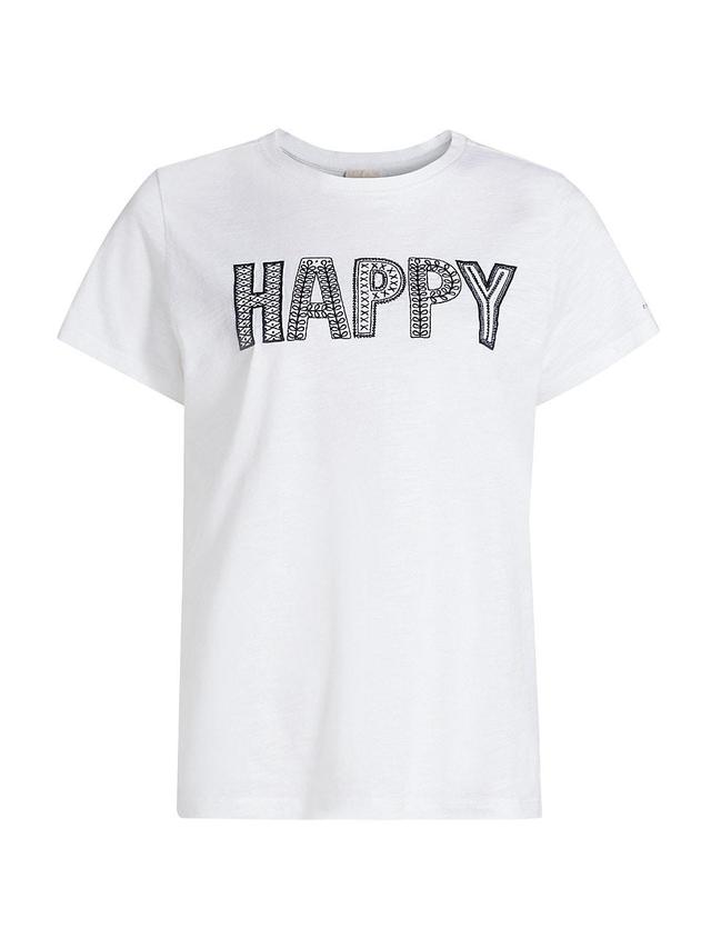 Womens Embroidered Happy Cotton T-Shirt Product Image