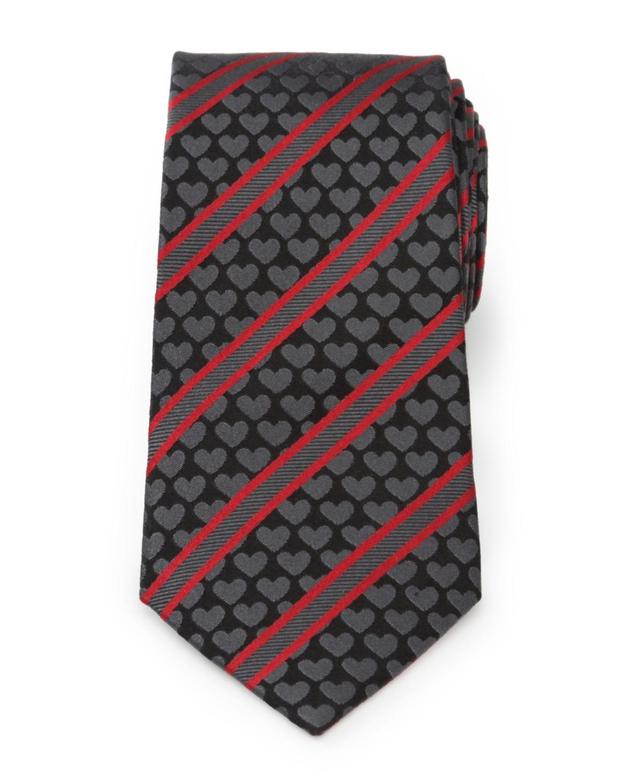 Mens Heart Striped Tie - Black Product Image