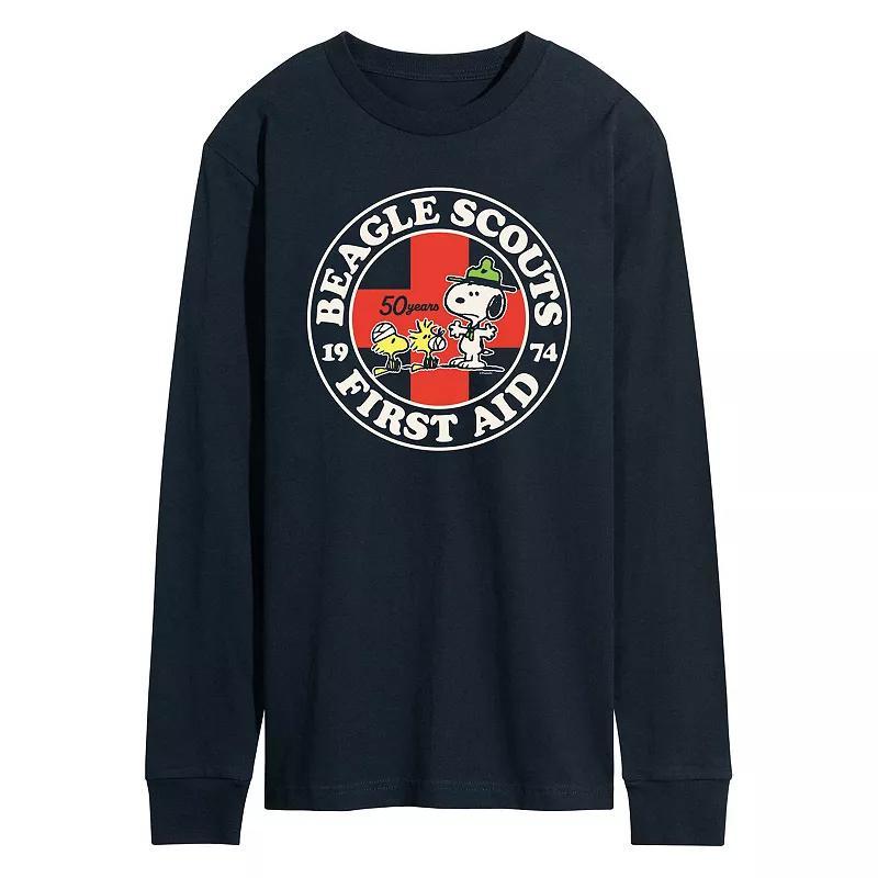 Mens Peanuts Beagle Scout First Aid Long Sleeve Graphic Tee Blue Product Image