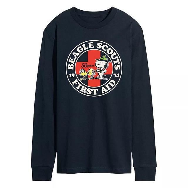 Mens Peanuts Beagle Scout First Aid Long Sleeve Graphic Tee Blue Product Image