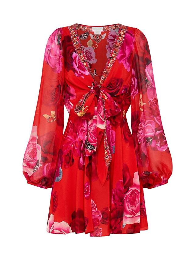 Womens Floral Silk Wrap-Tie Minidress Product Image