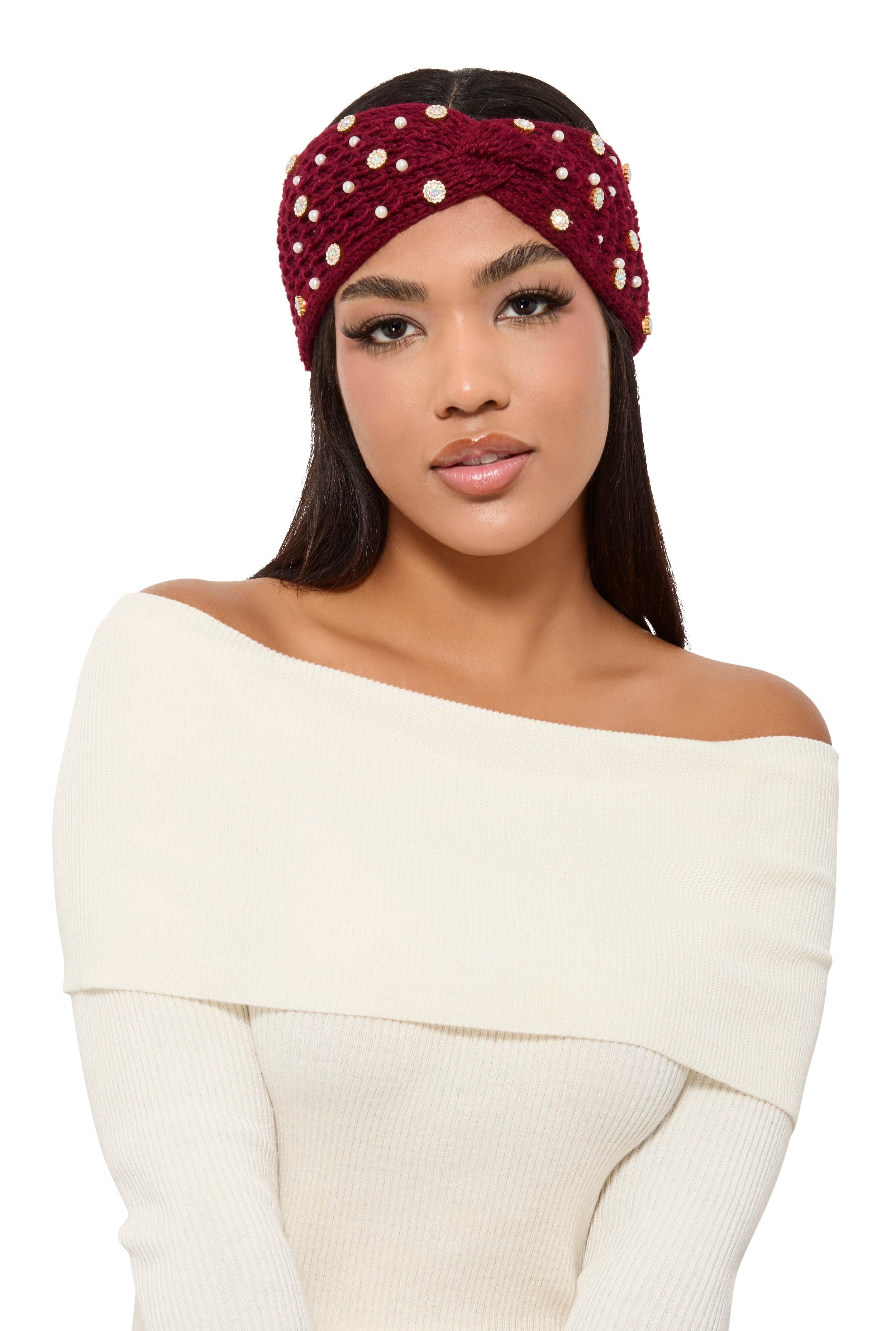 Rhinestone Faux Pearl Twist Front Head Wrap Female Product Image