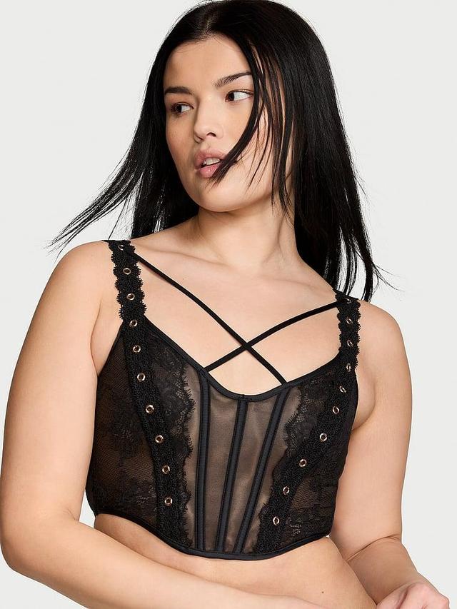 Rose Lace & Grommet Strappy Corset Top Product Image