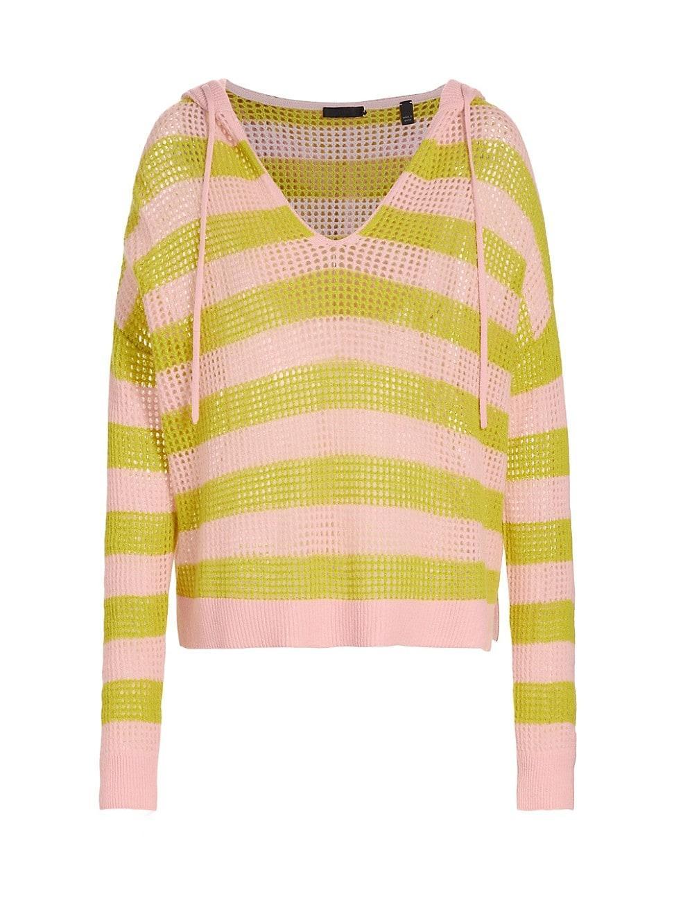 Womens Striped Cashmere Mesh Knit Hoodie Product Image