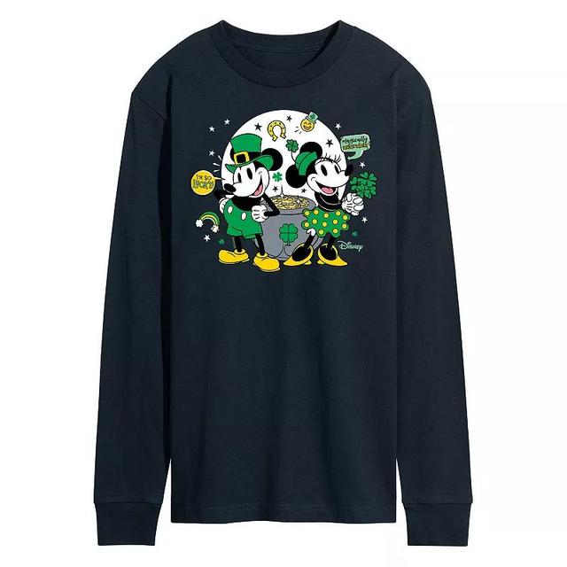 Disneys Mickey & Minnie Mouse Mens Pot Of Gold Long Sleeve Graphic Tee Grey Gray Product Image