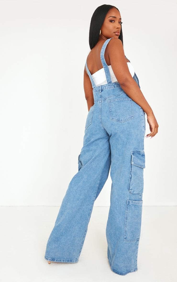 Shape Mid Blue Wash Denim Cargo Pocket Dungarees Product Image