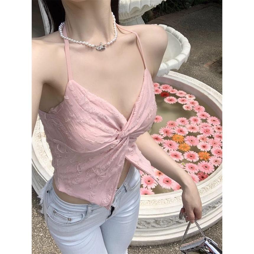 Halter Plain Knot Crop Cami Top Product Image