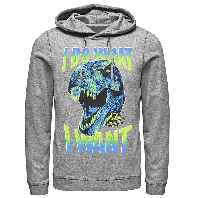 Mens Jurassic Park T-Rex I Do What I Want Graphic Pullover Hoodie Athletic Grey Product Image