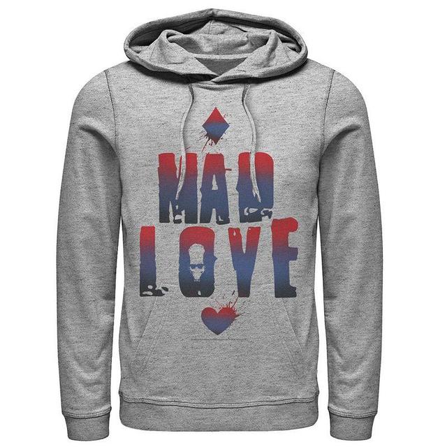 Mens DC Comics Batman Harley Quinn And Joker Mad Love Text Hoodie, Mens Athletic Grey Product Image