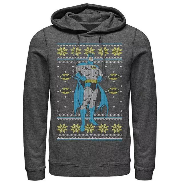 Mens DC Comics Batman Power Stance Christmas Sweater Style Hoodie Grey Product Image