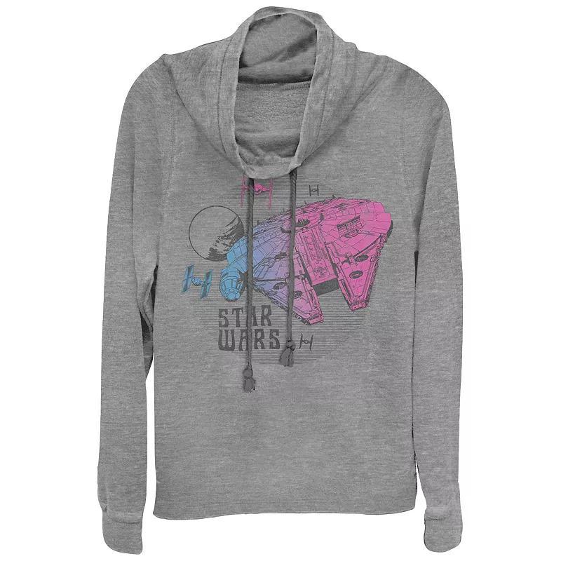 Juniors Star Wars Gradient Millennium Falcon Cowlneck Graphic Lightweight Long Sleeve, Girls Gray Grey Product Image