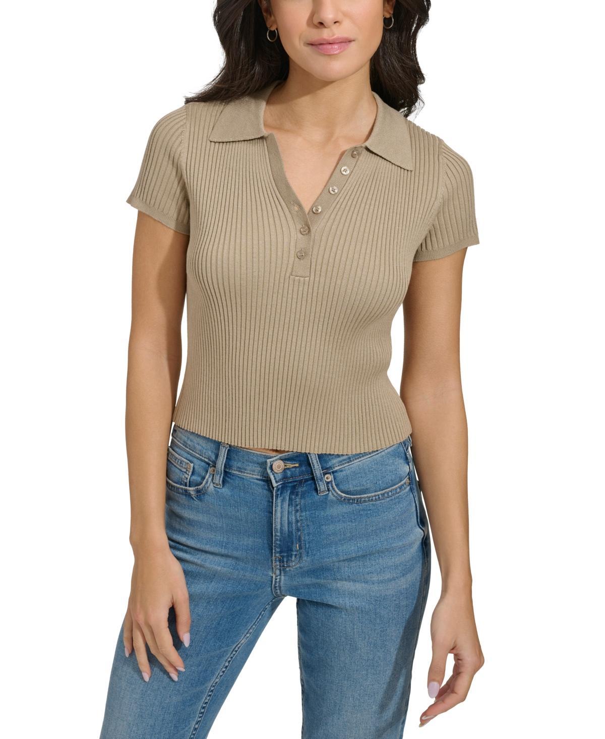 Women's Ribbed Short-Sleeve Polo Shirt Product Image