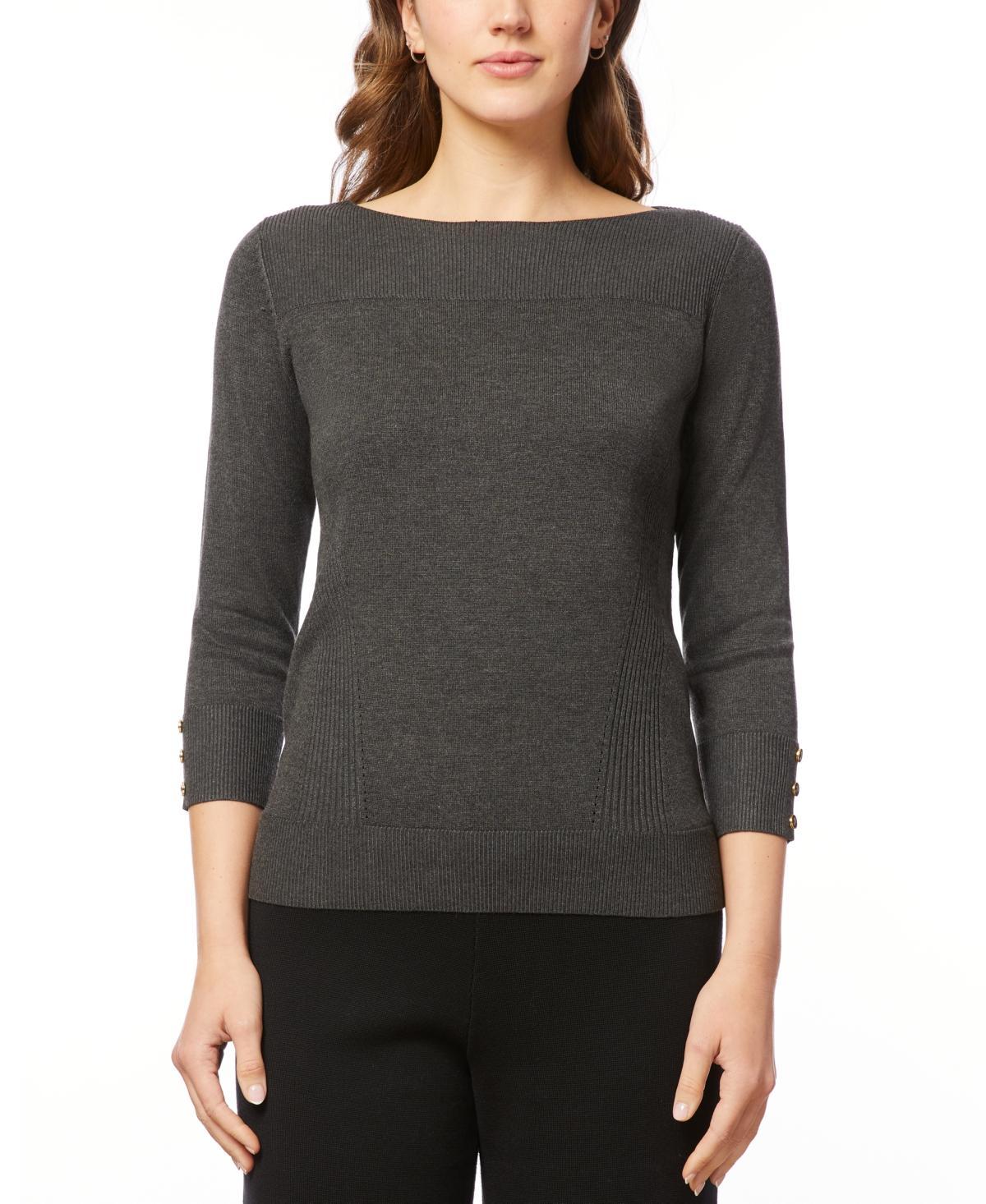 Melissa Paige Womens Boat-Neck Ribbed-Trim 3/4-Sleeve Sweater Product Image