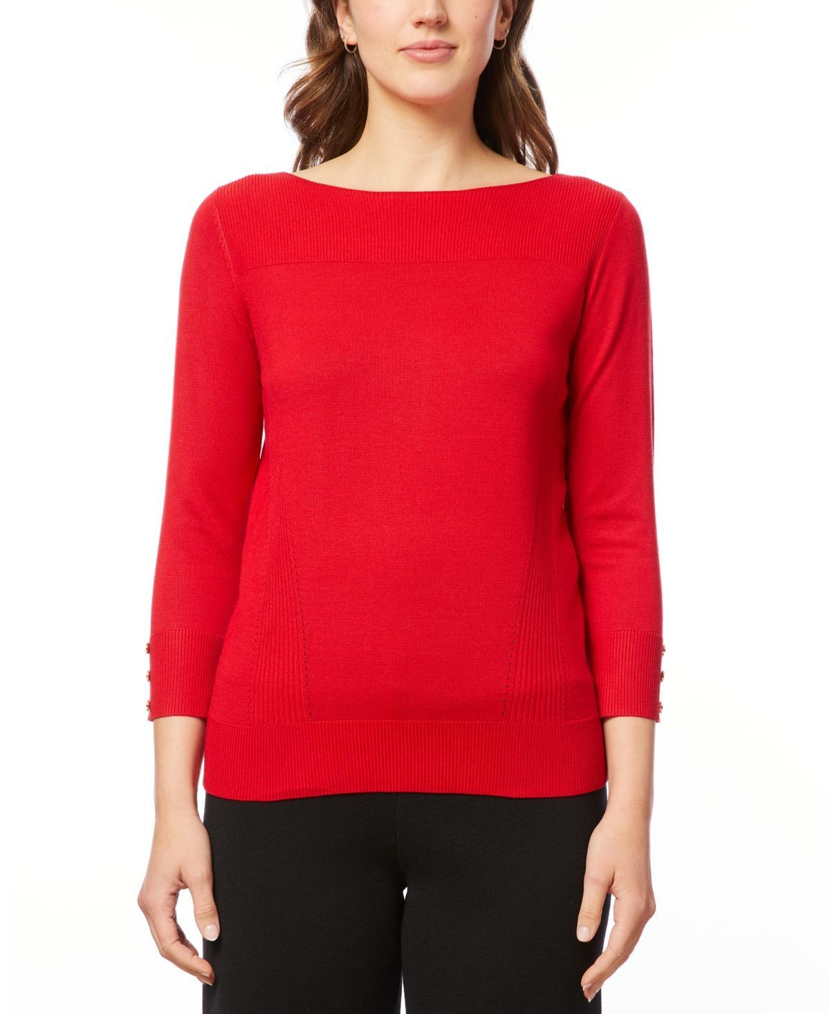 Melissa Paige Womens Boat-Neck Ribbed-Trim 3/4-Sleeve Sweater product image