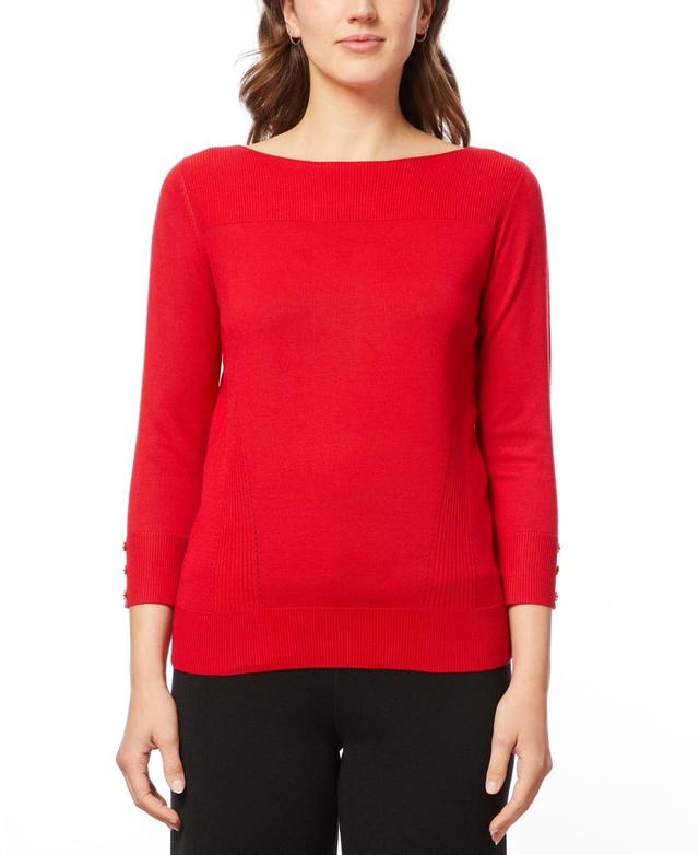 Melissa Paige Womens Boat-Neck Ribbed-Trim 3/4-Sleeve Sweater Product Image