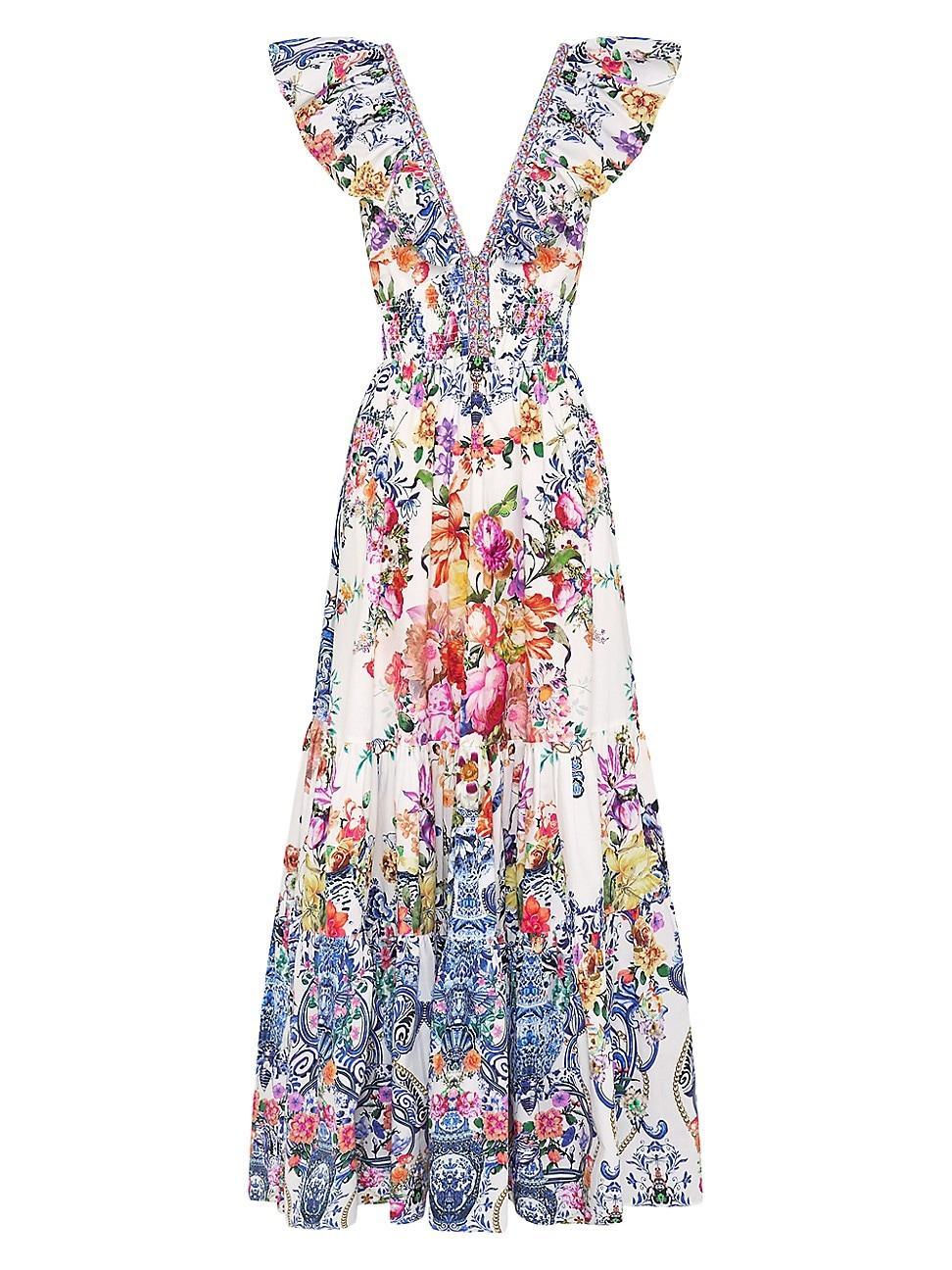 Neck Frill Tiered Floral Poplin Maxi Dress Product Image