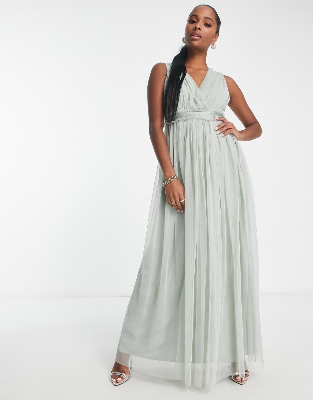 Anaya Petite Bridesmaid v neck ruffle waist maxi dress Product Image